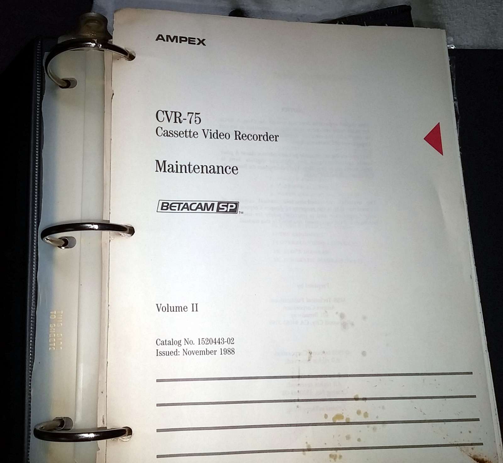 Service Manual for the CVR-75 and BVW-75 ampex betacam sp sony betacam sp 1/2 inch tape video tape professional video tape bvw-75 cvr-75 bvw75 cvr75 